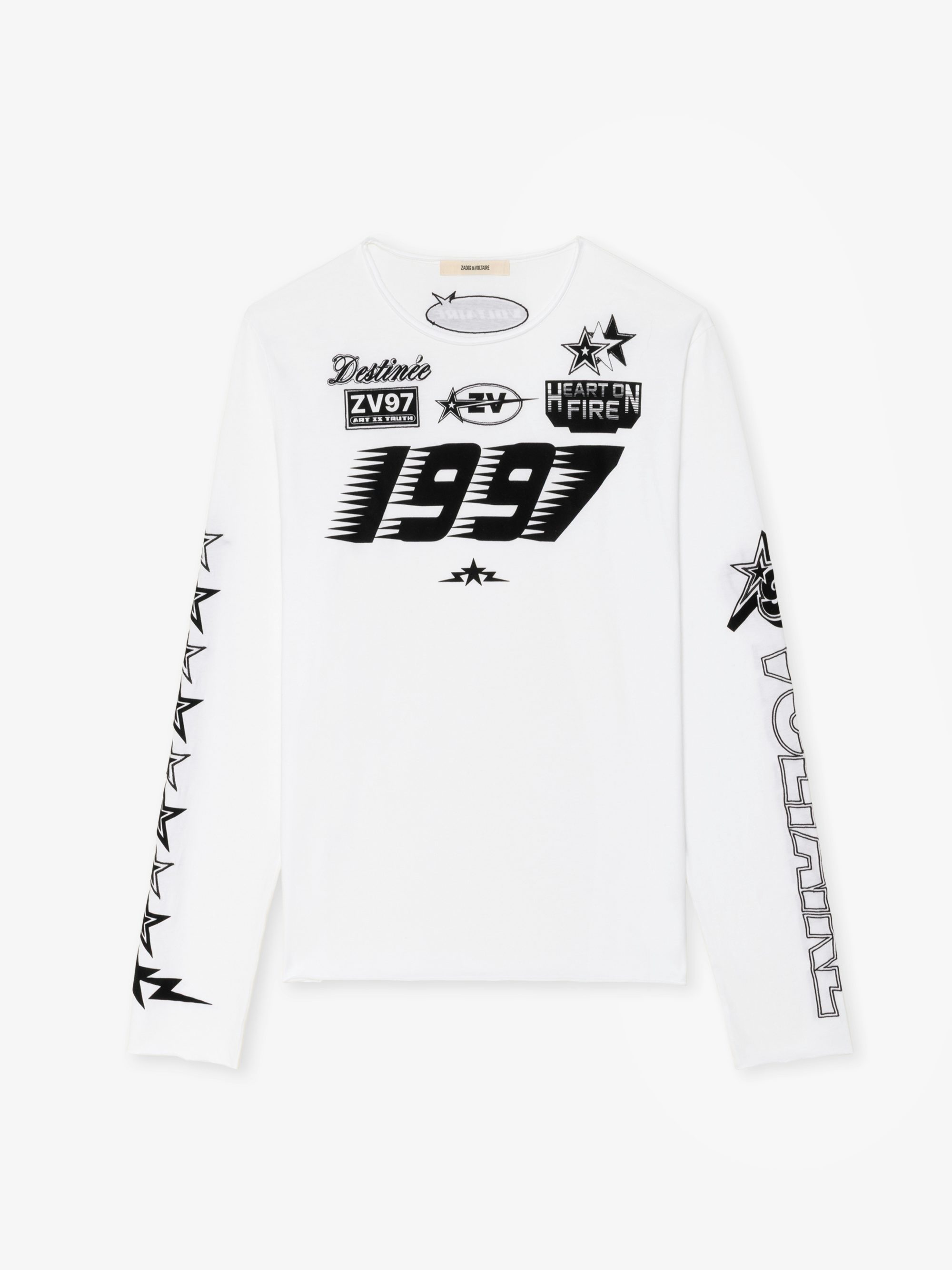 Timo T-shirt - Long-sleeved t-shirt with flock and embroidered customisations.